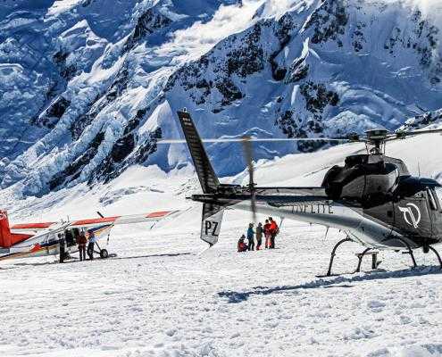 Mount Cook Ski Planes & helicopters landing on a glacier
